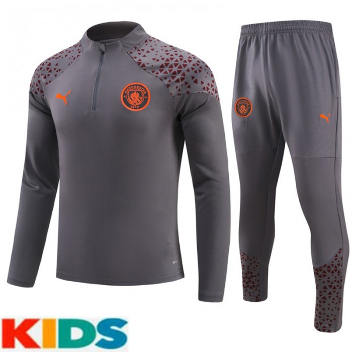 23/24 Kids Manchester City Gray Kids Edition Classic Jacket Training Suit (Top+Pant)-3481996