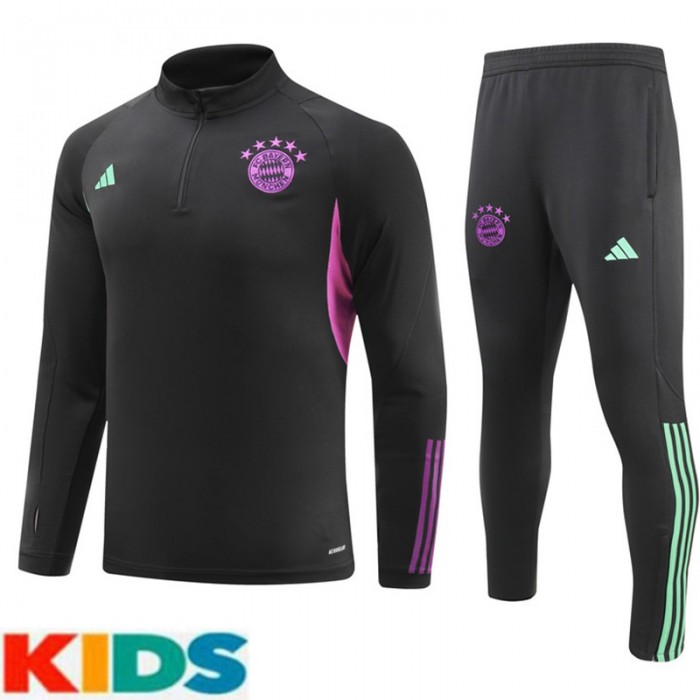 23/24 Kids Bayern Munich Black Kids Edition Classic Jacket Training Suit (Top+Pant)-8397692