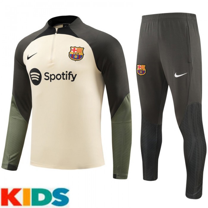 23/24 Kids Barcelona Khaki Kids Edition Classic Jacket Training Suit (Top+Pant)-922486