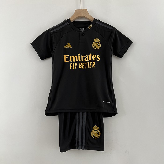 23/24 Kids Real Madrid Second Away Black Kids Jersey Kit short Sleeve (Shirt + Short)-1943459