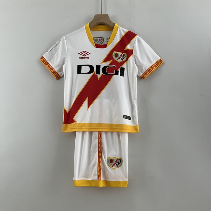 23/24 Kids Rayo Vallecano Home White Red Kids Jersey Kit short Sleeve (Shirt + Short)-5208157