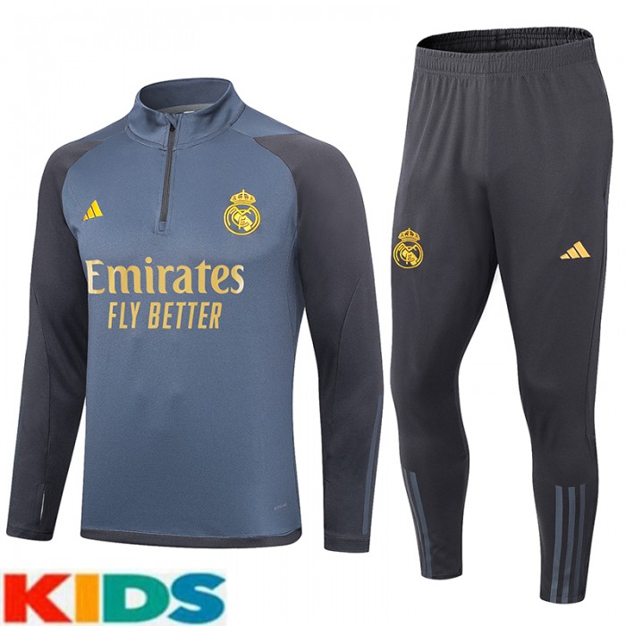 23/24 Kids Real Madrid Gray Kids Edition Classic Jacket Training Suit (Top+Pant)-2574861