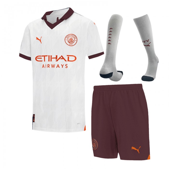 23/24 Manchester City Away White jersey Kit short sleeve (Shirt + Short + Socks)-1264387