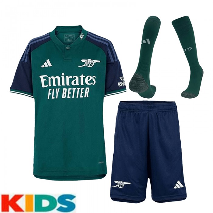 23/24 Kids Arsenal Second Away Green Kids Jersey Kit short Sleeve (Shirt + Short + Socks)-7936336