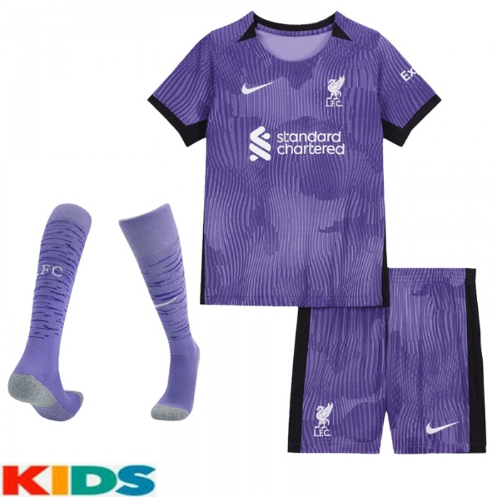23/24 Kids Liverpool Second Away Purple Kids Jersey Kit short Sleeve (Shirt + Short + Socks)-7190959