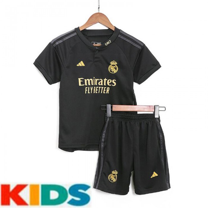 23/24 Kids Real Madrid Second Away Black Kids Jersey Kit short Sleeve (Shirt + Short)-6363609
