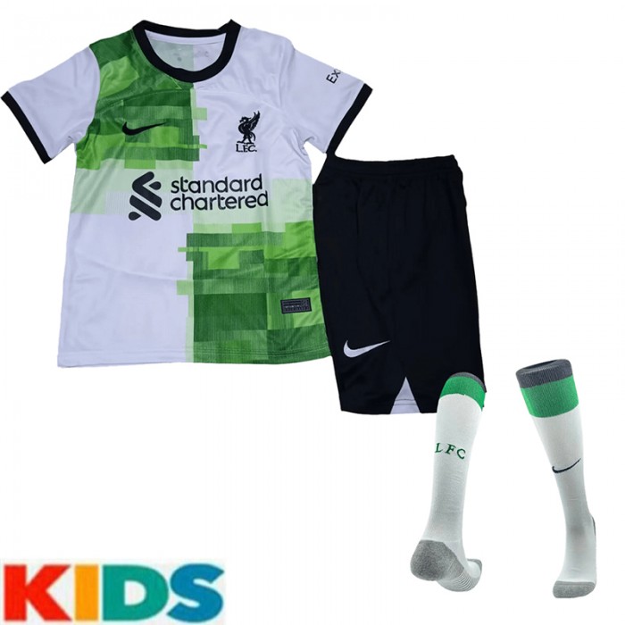 23/24 Kids Liverpool Away White Green Kids Jersey Kit short Sleeve (Shirt + Short + Socks)-160991