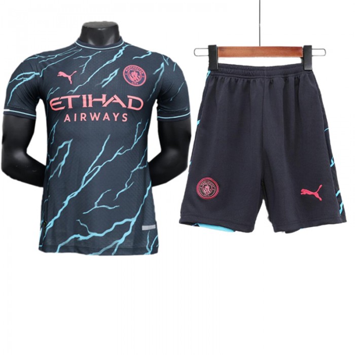 23/24 Manchester City Second Away Black jersey Kit short sleeve (Shirt + Short) (player version)-5872662