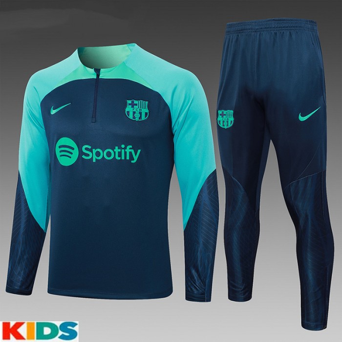 23/24 Kids Barcelona Navy Blue Kids Edition Classic Jacket Training Suit (Top+Pant)-5217353