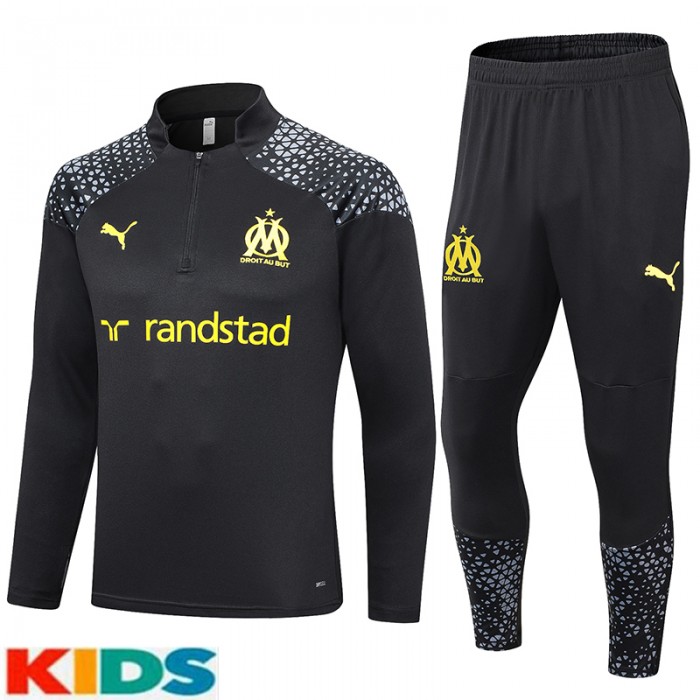 23/24 Kids Marseille Black Kids Edition Classic Jacket Training Suit (Top+Pant)-1588954