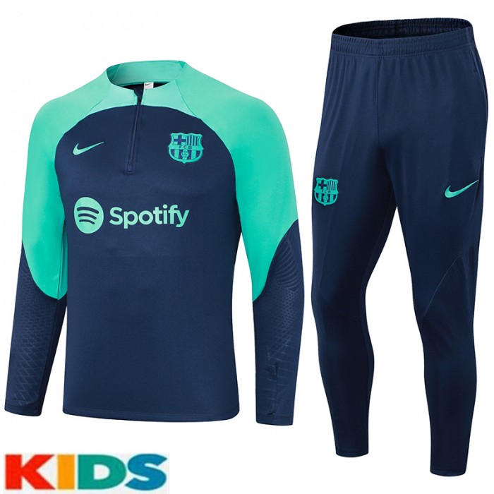 23/24 Kids Barcelona Navy Blue Kids Edition Classic Jacket Training Suit (Top+Pant)-9781946