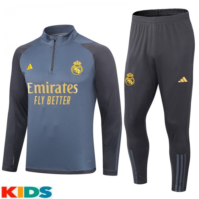 23/24 Kids Real Madrid Gray Kids Edition Classic Jacket Training Suit (Top+Pant)-3711612