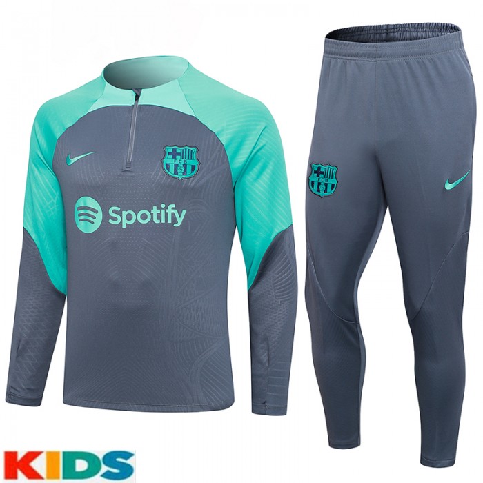 23/24 Kids Barcelona Gray Blue Kids Edition Classic Jacket Training Suit (Top+Pant)-9974269