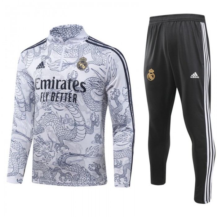 23/24 Real Madrid White Gray Edition Classic Jacket Training Suit (Top+Pant)-4278775