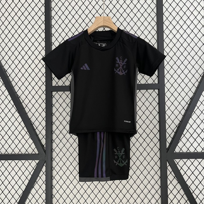 23/24 Kids Flamengo Third Away Black Kids jersey Kit short sleeve (Shirt + Short)-1071729