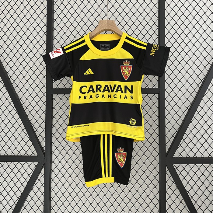 23/24 Kids Zaragoza Away Black Yellow Kids jersey Kit short sleeve (Shirt + Short)-7578202