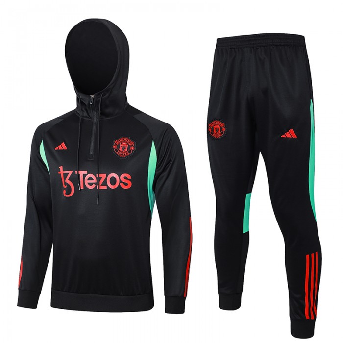 23/24 Manchester United M-U Black Hooded Edition Classic Jacket Training Suit (Top+Pant)-9522690