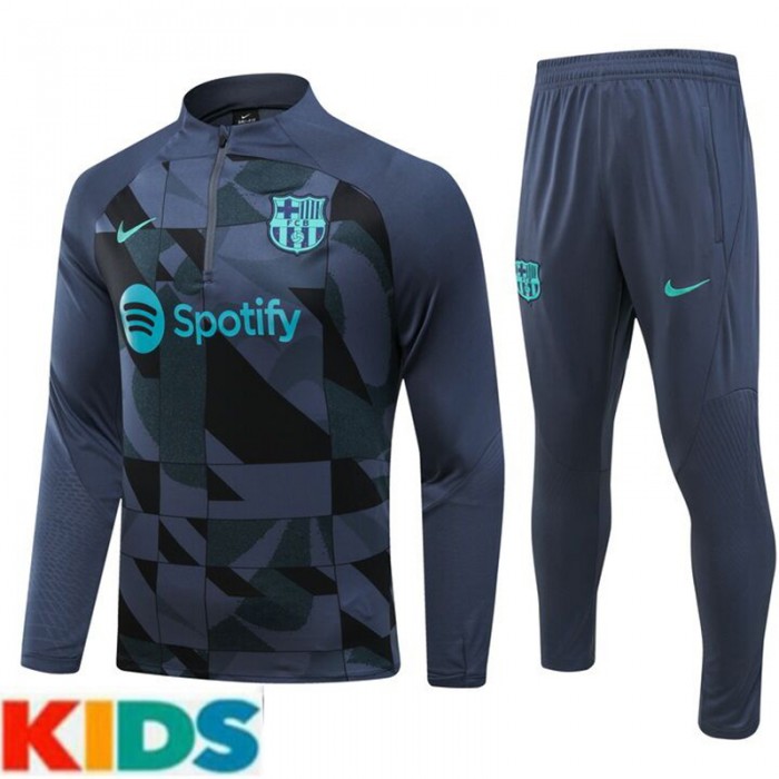 23/24 Kids Barcelona Grya Black Kids Edition Classic Jacket Training Suit (Top+Pant)-6842018