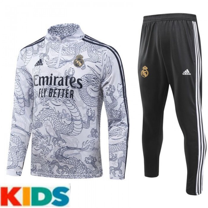 23/24 Kids Real Madrid Grya White Kids Edition Classic Jacket Training Suit (Top+Pant)-3767457