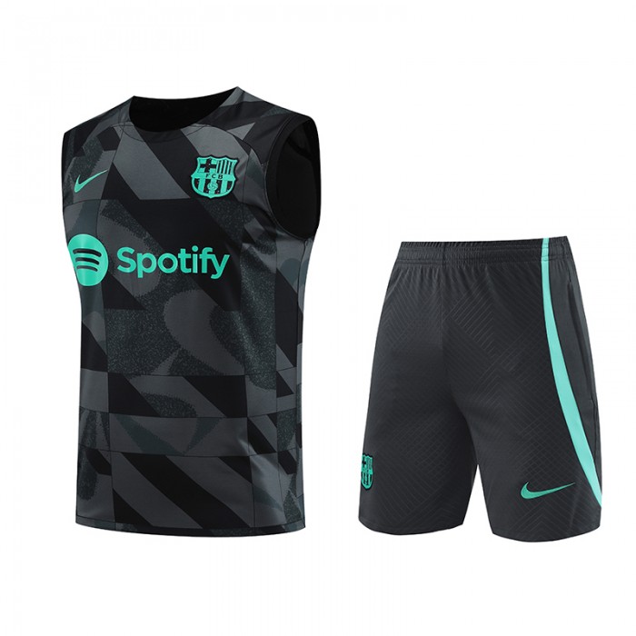 23/24 Barcelona Training Black Gray Jersey Kit Sleeveless (Vest + Short)-3650377