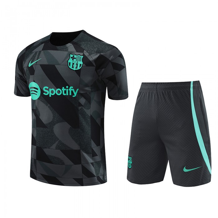23/24 Barcelona Training Gray Black Jersey Kit short Sleeve (Shirt + Short)-7943426