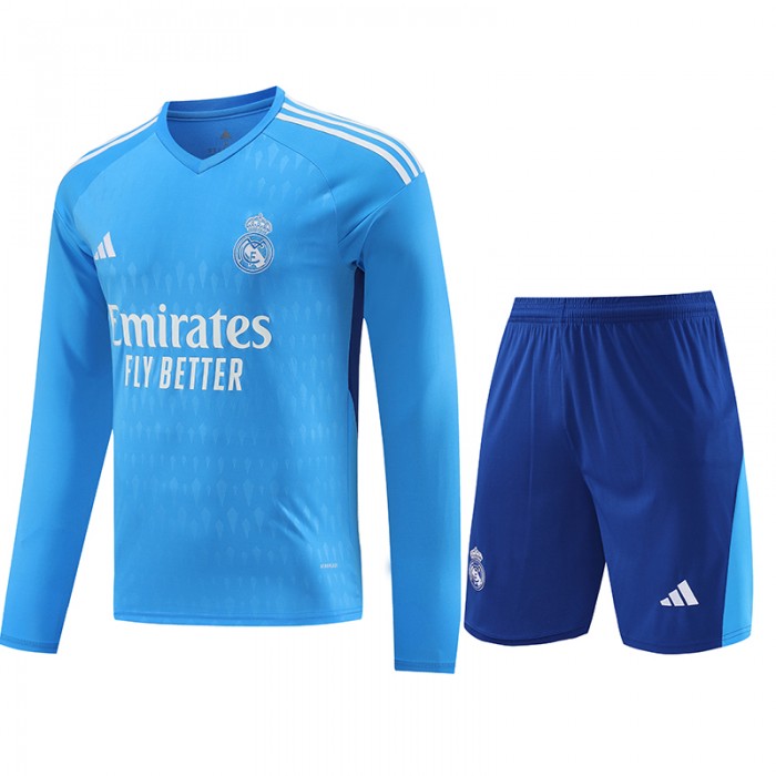 23/24 Real Madrid Goalkeeper Blue Jersey Kit Long Sleeve (Long Sleeve + Short)-2042489