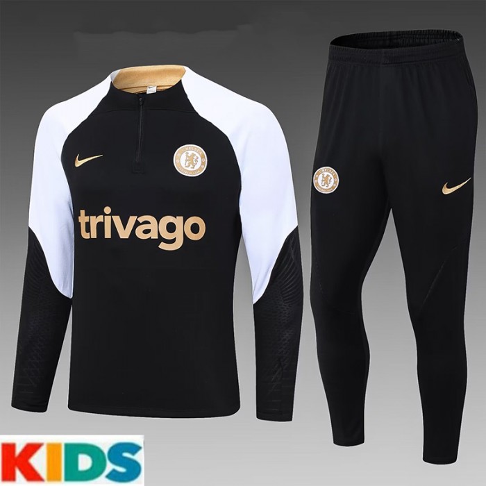 23/24 Kids Chelsea Black Kids Edition Classic Jacket Training Suit (Top+Pant)-3390440