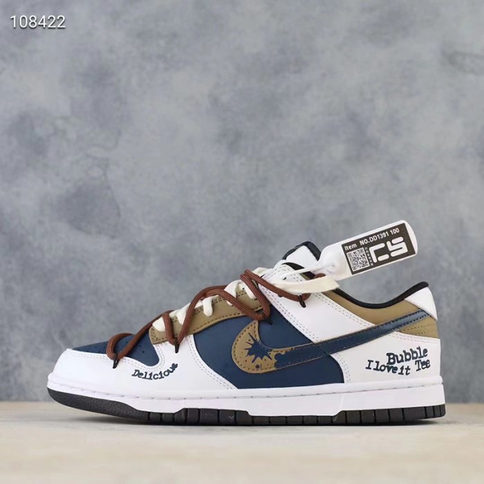 SB Dunk Low Running Shoes-White/Navy Blue-5093746