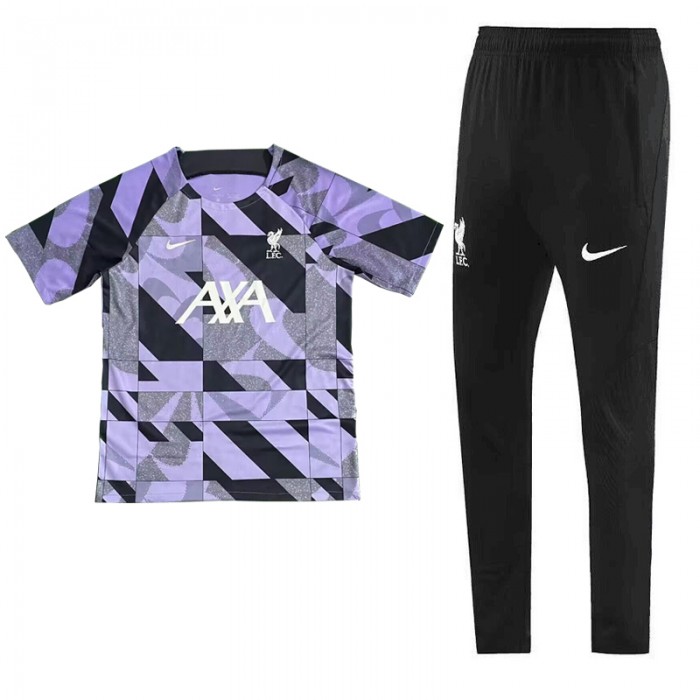 23/24 Liverpool Purple Short sleeve Long pants Training Suit (Shirt+Pant)-5872489