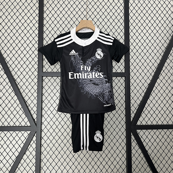 Retro 14/15 Kids Real Madrid Third Away Black Kids Jersey Kit short Sleeve (Shirt + Short)-9871707