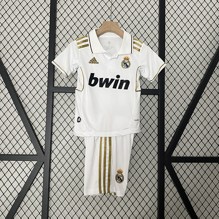 Retro 11/12 Kids Real Madrid Home White Kids Jersey Kit short Sleeve (Shirt + Short)-7712722