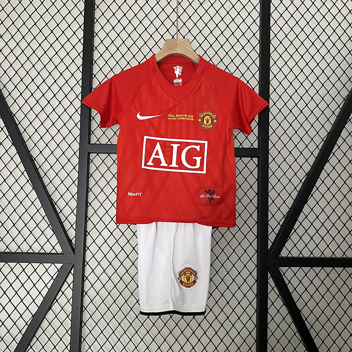 Retro 07/08 Kids Manchester United M-U Champions League Version Home Red Kids Jersey Kit short Sleeve (Shirt + Short)-6997071