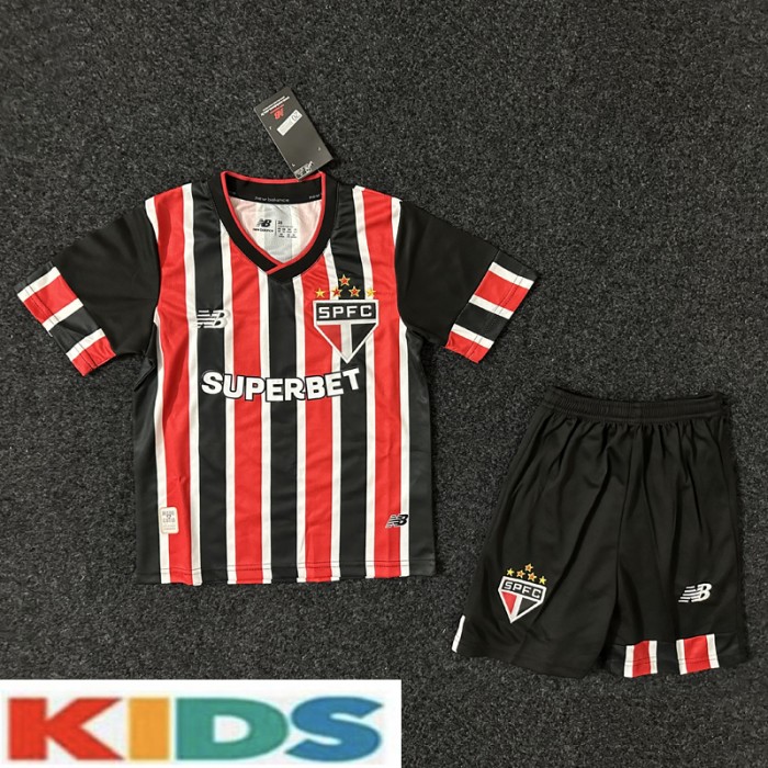 24/25 Sao Paulo Futebol Clube Away Black Red Kids Jersey Kit short Sleeve (Shirt + Short)-7375963