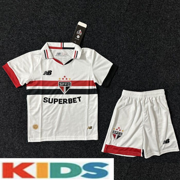 24/25 Sao Paulo Futebol Clube Home White Kids Jersey Kit short Sleeve (Shirt + Short)-2014833