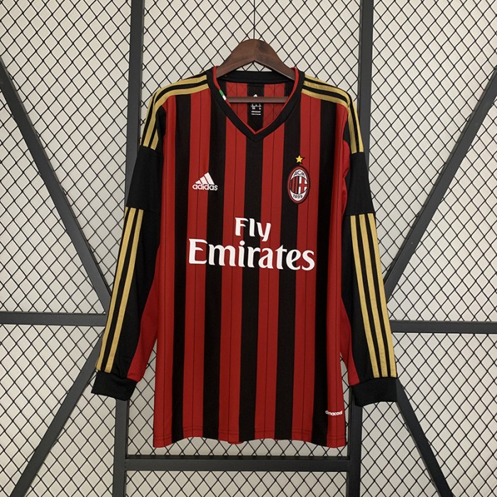 Retro 13/14 AC Milan Home Red Black Jersey Kit Long Sleeve-4656151