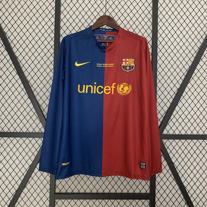 Retro 08/09 Barcelona Champions League Home Blue Red Jersey Kit Long Sleeve-8006700