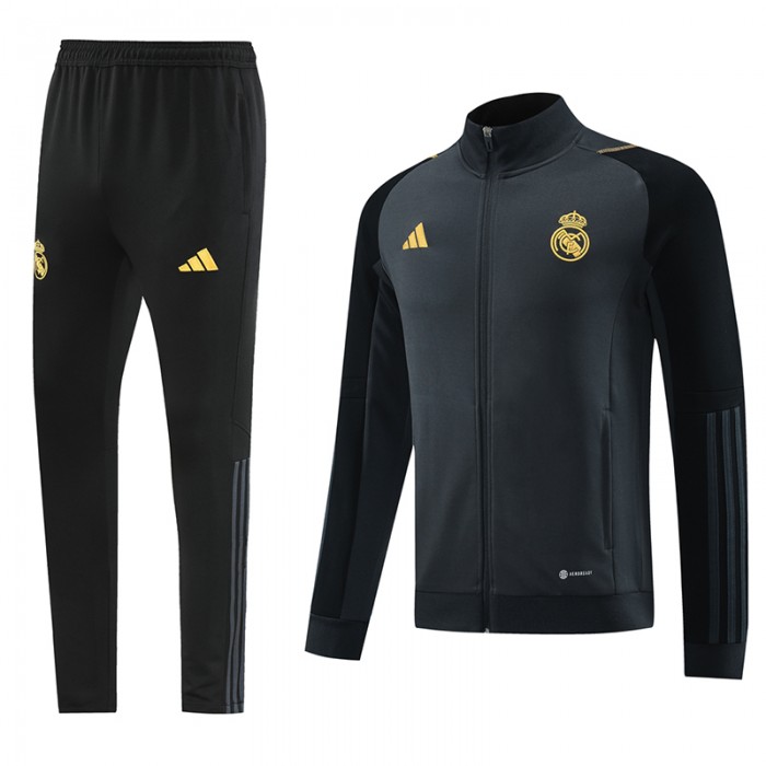 23/24 Real Madrid Gray Black Edition Classic Jacket Training Suit (Top+Pant)-8657141