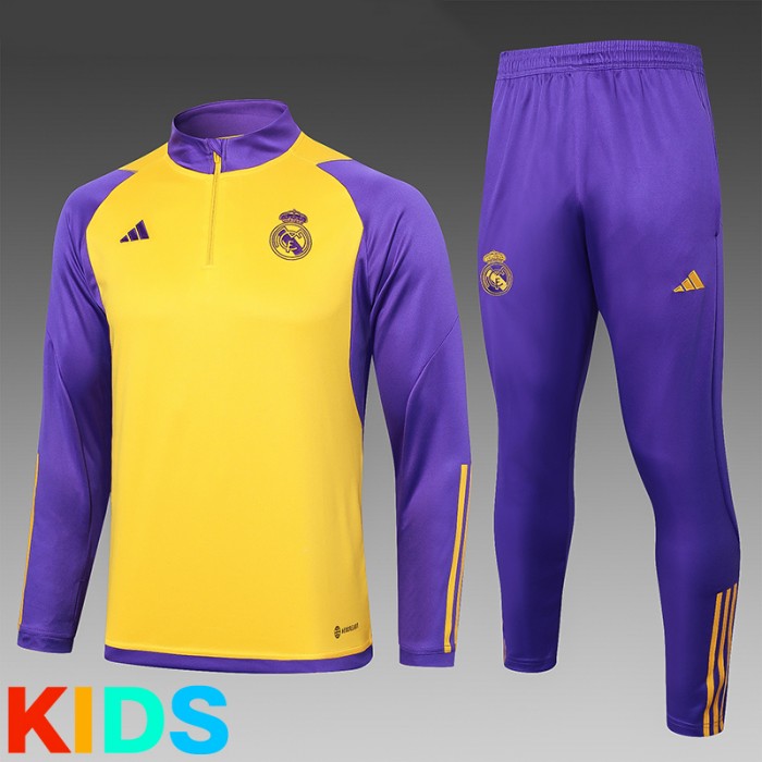 23/24 Kids Real Madrid Purple Yellow Kids Edition Classic Jacket Training Suit (Top+Pant)-337059