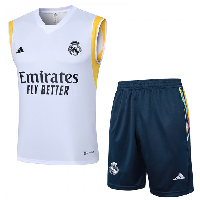 23/24 Real Madrid Training White Jersey Kit Sleeveless (Vest + Short)-5832438