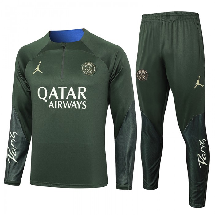 23/24 Paris Saint-Germain PSG Army Green Edition Classic Jacket Training Suit (Top+Pant)-7916016