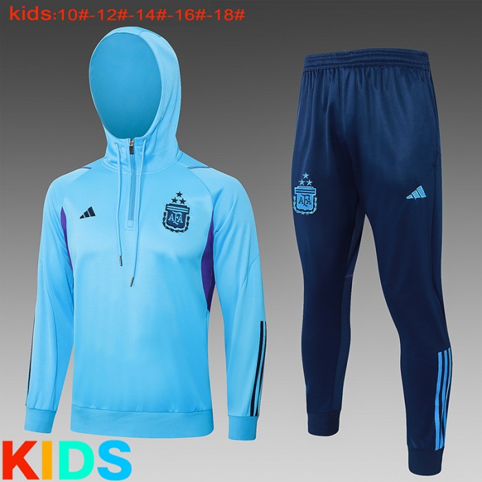 2024 Kids Argentina Blue Kids Hooded Edition Classic Jacket Training Suit (Top+Pant)-7398083