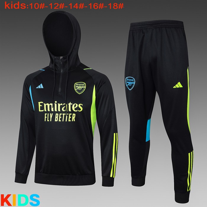 23/24 Kids Arsenal Black Kids Hooded Edition Classic Jacket Training Suit (Top+Pant)-5671157