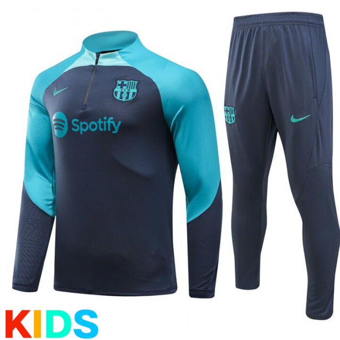 23/24 Kids Barcelona Navy Blue Kids Edition Classic Jacket Training Suit (Top+Pant)-9056324