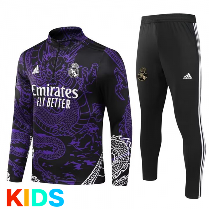 23/24 Kids Real Madrid Black Purple Kids Edition Classic Jacket Training Suit (Top+Pant)-3237012