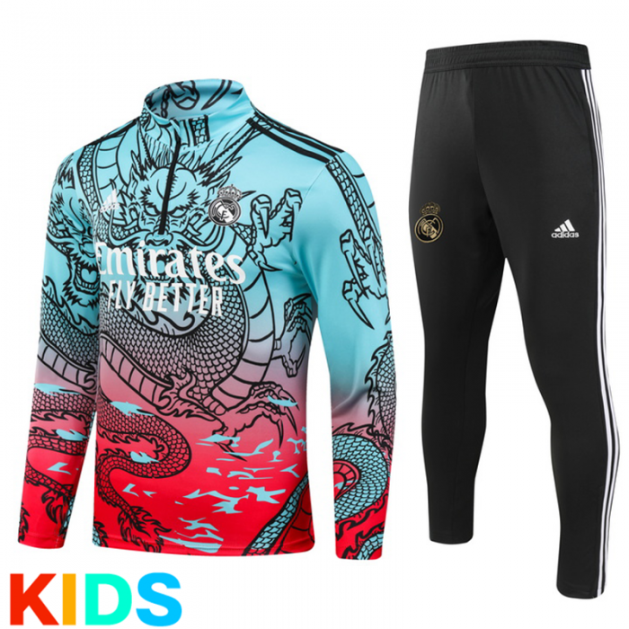 23/24 Kids Real Madrid Green Red Kids Edition Classic Jacket Training Suit (Top+Pant)-4717768