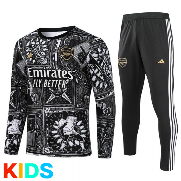 23/24 Kids Arsenal Black White Kids Edition Classic Jacket Training Suit (Top+Pant)-6287498