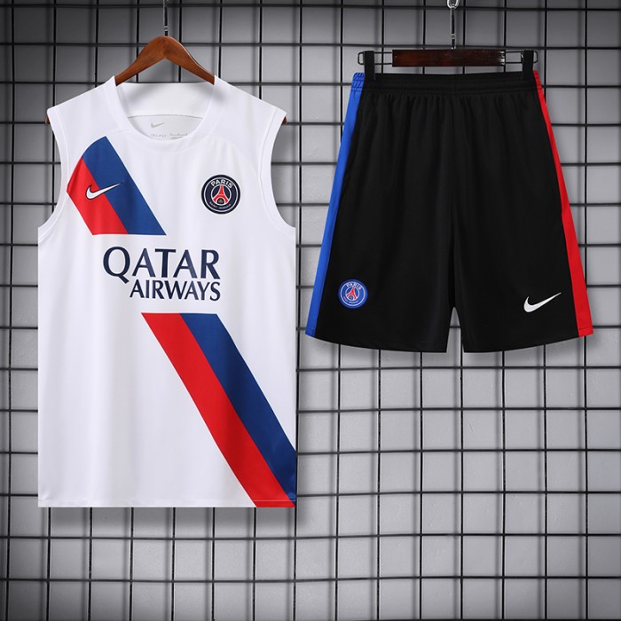 23/24 Paris Saint-Germain PSG Training White Jersey Kit Sleeveless (Vest + Short)-3707336
