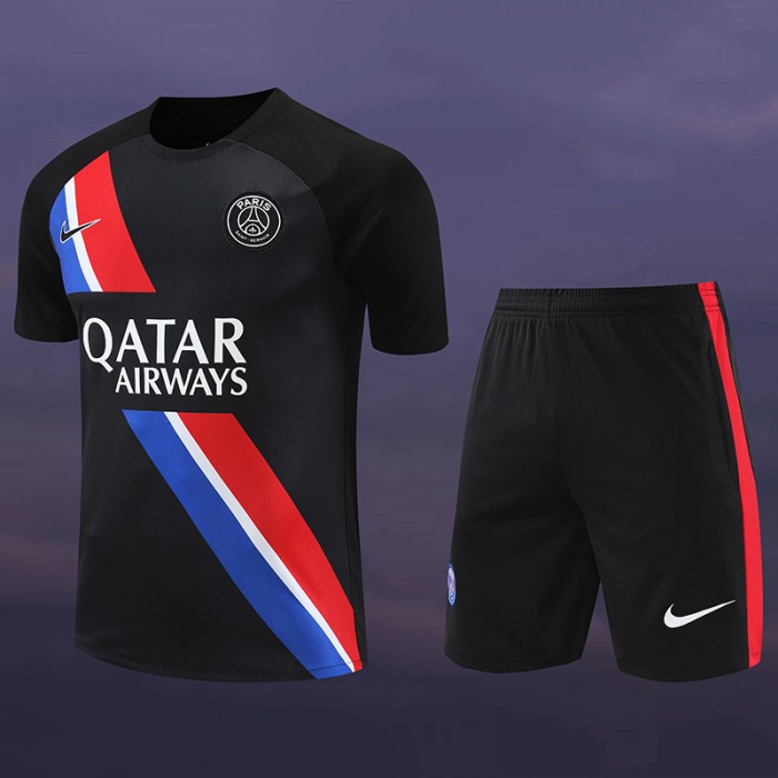 23/24 Paris Saint-Germain PSG Training Black Jersey Kit short Sleeve (Shirt + Short)-6204867