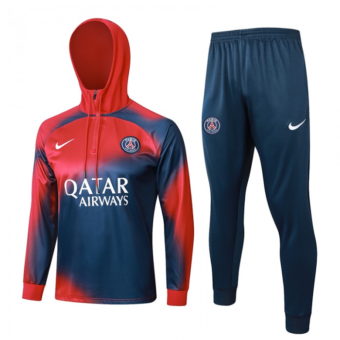 23/24 Paris Saint-Germain PSG Red Navy Blue Hooded Edition Classic Jacket Training Suit (Top+Pant)-4918718