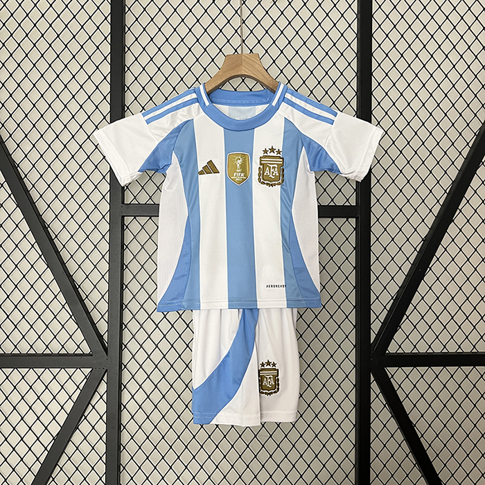 2024 Kids Argentina Home White Blue Kids Jersey Kit short Sleeve (Shirt + Short)-1411068